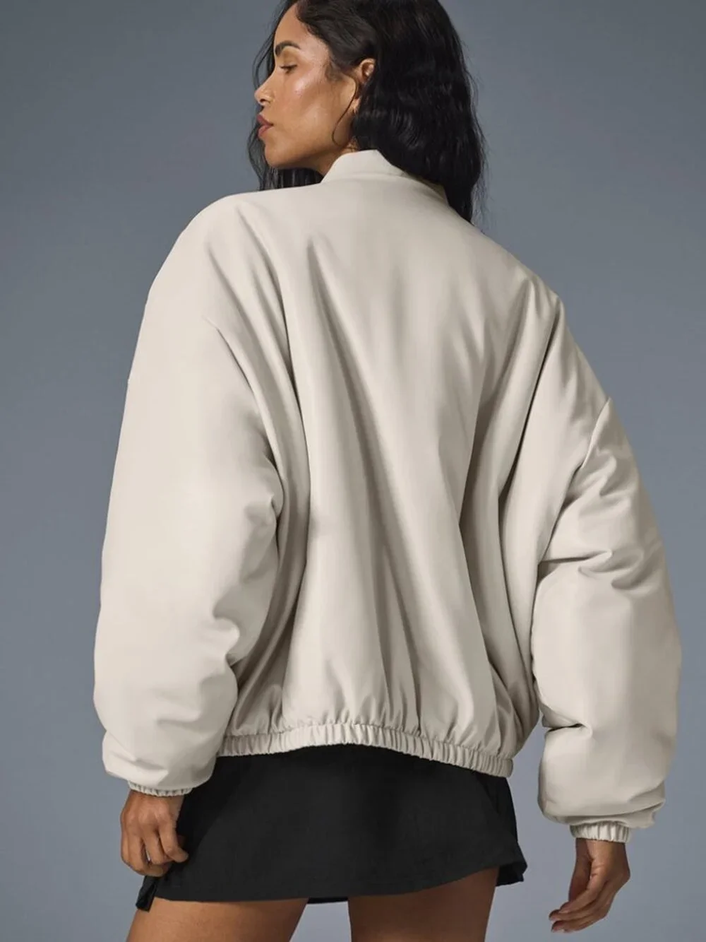 Alo Faux Leather Premier Bomber Jacket Bone XL